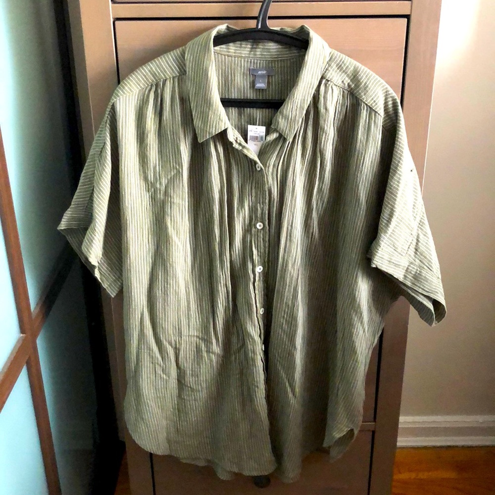 Aerie Striped Short Sleeve Button Down